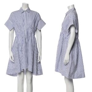 Victoria Beckham x Target Blue Stripe Poplin Cotton Dress Hi Lo Hem Flowy Beach